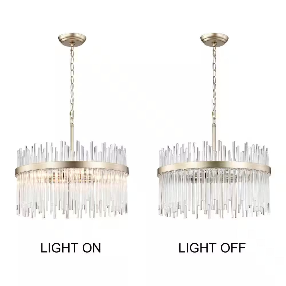 Hebe 19.7 In. Dia 5-Light Brushed Champagne Silver Clear Glass Bars Chandelier