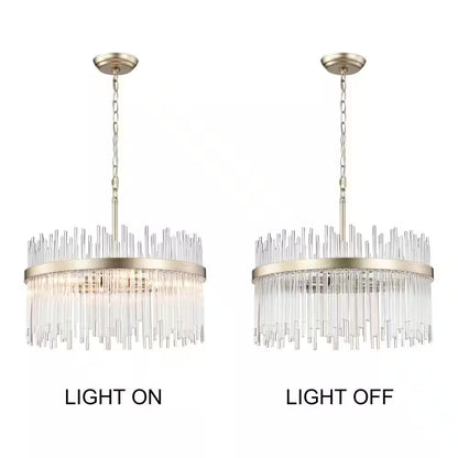 Hebe 19.7 In. Dia 5-Light Brushed Champagne Silver Clear Glass Bars Chandelier