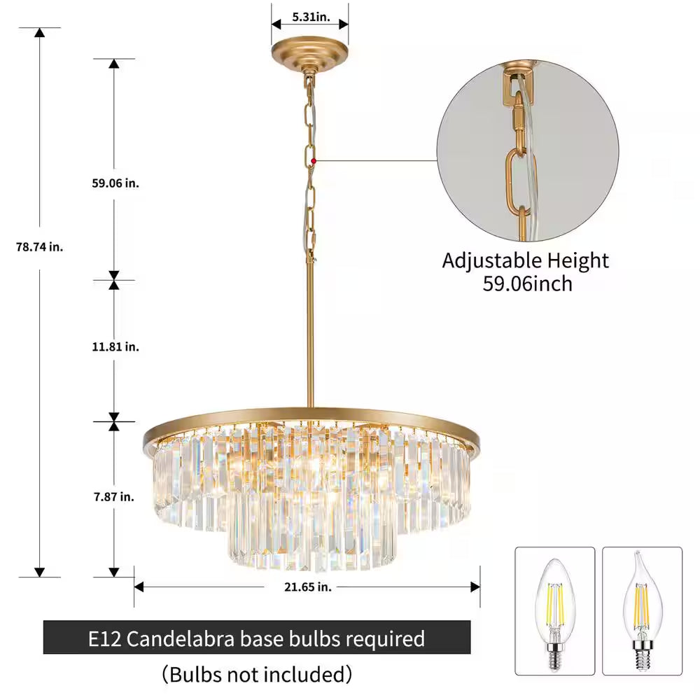 6-Light Gold Modern/Contemporary 2-Tier Drum Crystal Chandelier