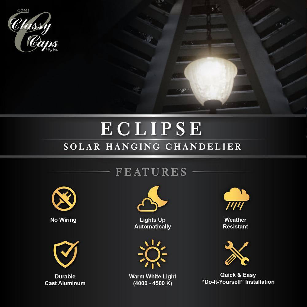 Eclipse 5-LED Outdoor Black Integrated LED Solar Hanging Chandelier