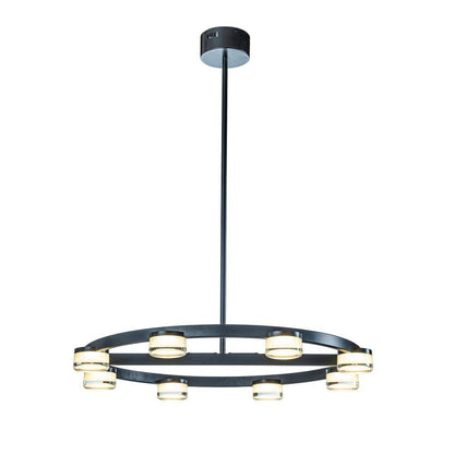8-Light 32 In. W Modern Contemporary Wagon Wheel Circle Integrated LED Chandelier in Matte Black Buld Included