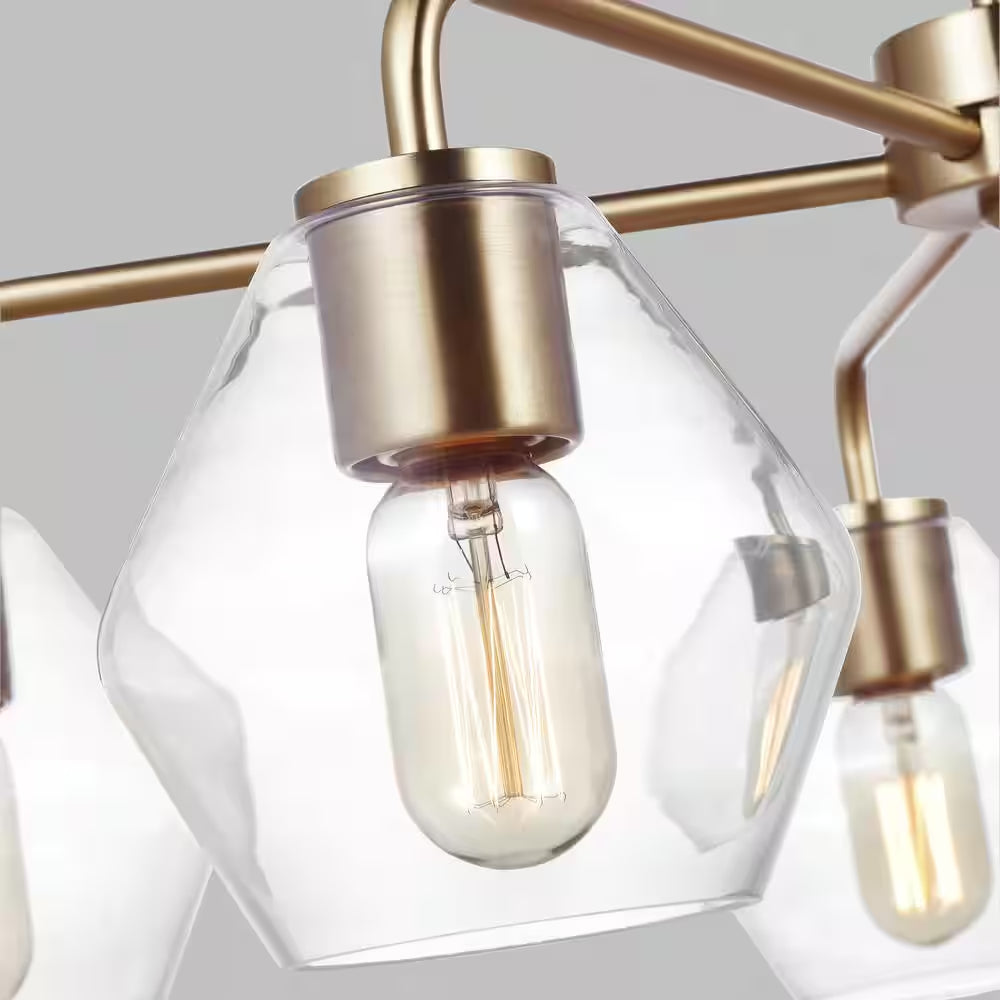 Jett 5-Light Satin Brass Transitional Indoor Dimmable Chandelier with Clear Glass Shades