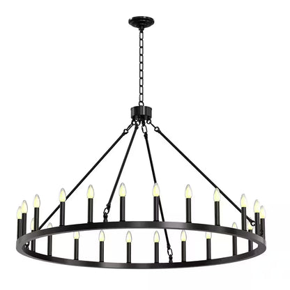 Black Wagon Wheel Chandelier 24-Lights, Large Farmhouse round Outdoor Chandelier