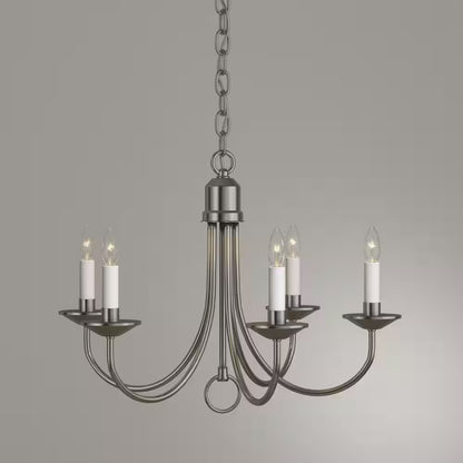 Five-Light Brushed Nickel White Candles Traditional Chandelier Light