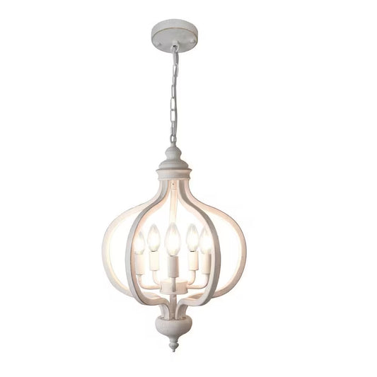 5 - Light Dimmable Antique Distressed White Rustic French Country Chandeliers for Dining Room Kitchen Island