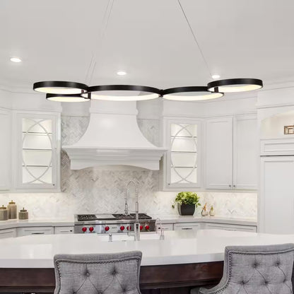 Capella 80-Watt ETL Certified Integrated LED Black Chandelier Height Adjustable 50 In. Pendant Light with 5 LED Circles