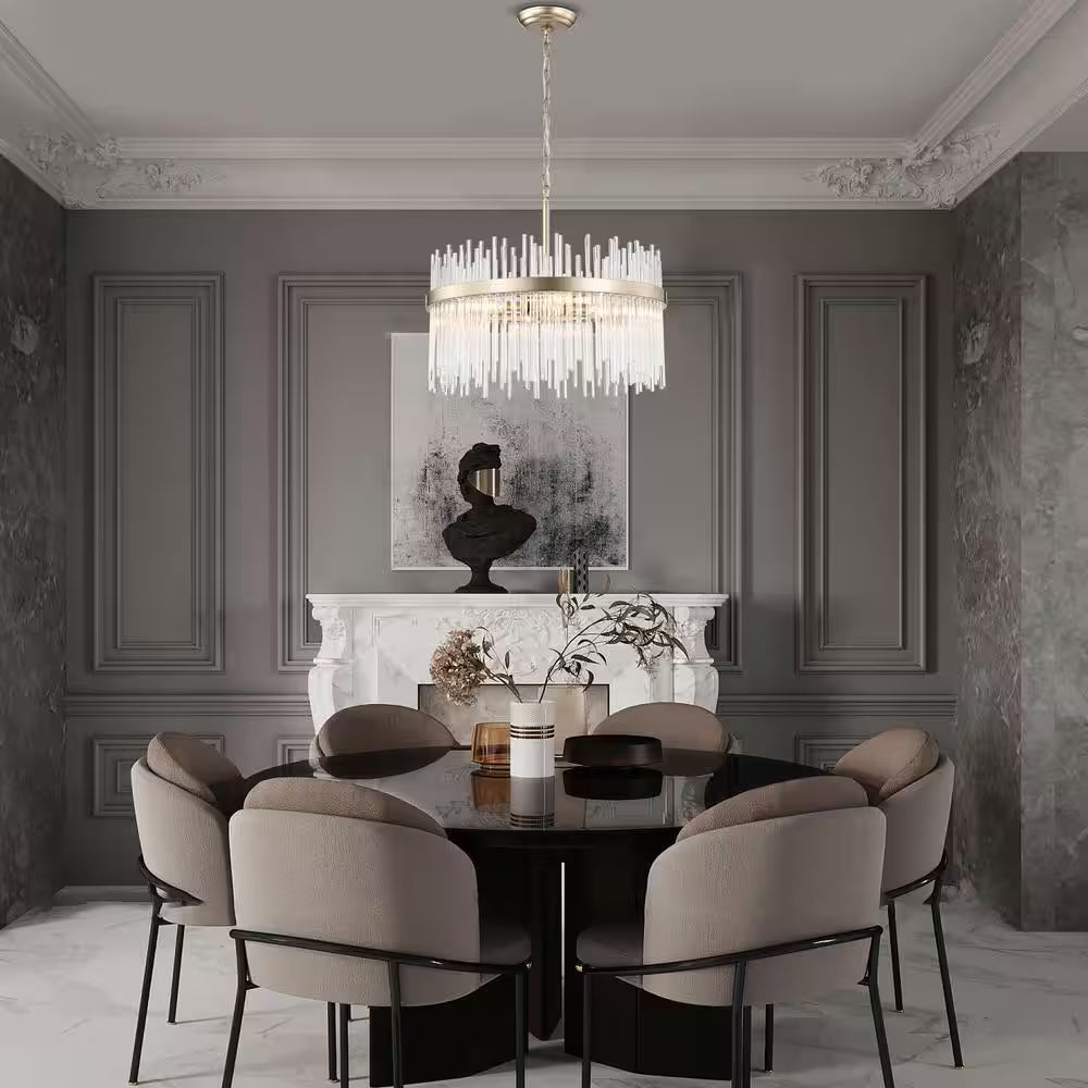 Hebe 19.7 In. Dia 5-Light Brushed Champagne Silver Clear Glass Bars Chandelier