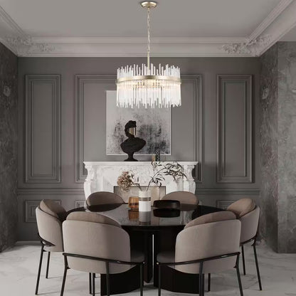 Hebe 19.7 In. Dia 5-Light Brushed Champagne Silver Clear Glass Bars Chandelier