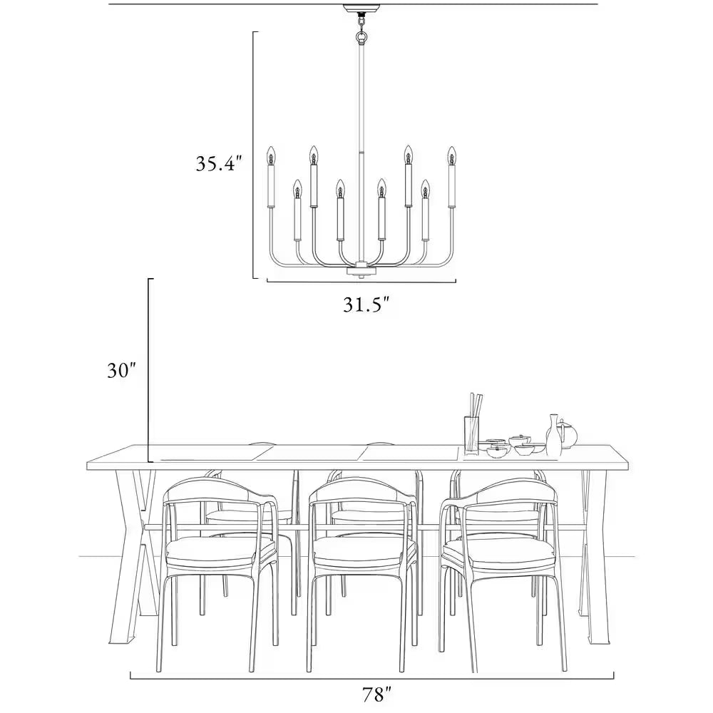 Industrial 31.5 In. 8-Light Black Candlestick Chandelier for Living Room Dining Room Modern Cottage Large Ceiling Light