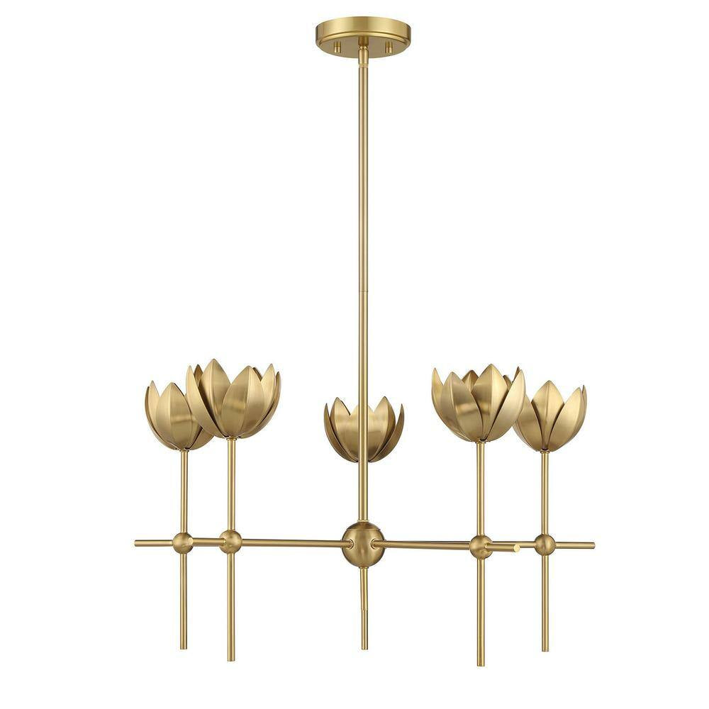 Meridian 26 In. W X 14 In. H 5-Light Natural Brass Bohemian Chandelier with Metal Shades