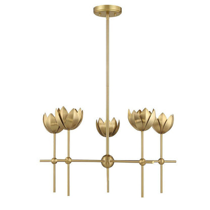 Meridian 26 In. W X 14 In. H 5-Light Natural Brass Bohemian Chandelier with Metal Shades