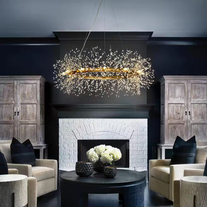 39 In. 12-Light Modern Firework Crystal Chandelier Glam round Pendant Light in Antique Bronze for Dining Room