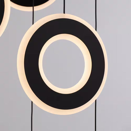 Modern 6-Light Dimmable Integrated LED Black Chandelier High Ceiling Ring Chandelier for Staircase Foyer Dining Room