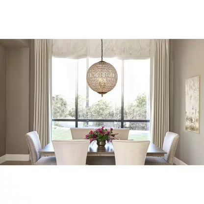 3-Light 18 In. Handcrafted Crystal Chandelier in Antique Gold Vintage French Globe Pendant Light with K9 Crystal Beads