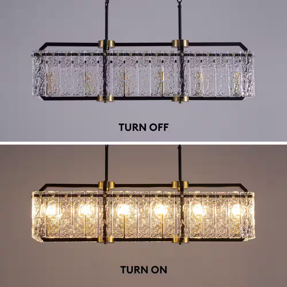 39 In. Modern 6-Light Rectangle Black Crystal Chandelier for Dinning Room