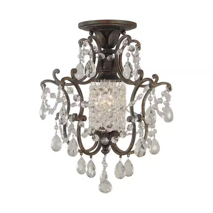Maison De Ville 1-Light British Bronze French Country Classic Mini Crystal Candlestick Chandelier with Bead Accents