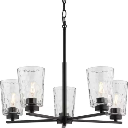 Mauzy Collection 5-Light Matte Black Transitional Chandelier with Clear Water Glass Shade for Dining Room