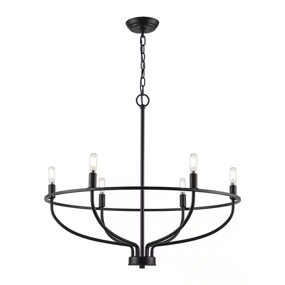 6-Light Black round Candle Chandelier Light Fixture