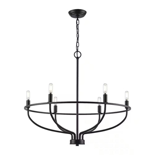 6-Light Black round Candle Chandelier Light Fixture