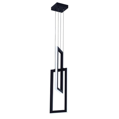 32-Watt 2-Light Square Black Integrated LED Pendant Light Adjustable Contemporary Chandelier