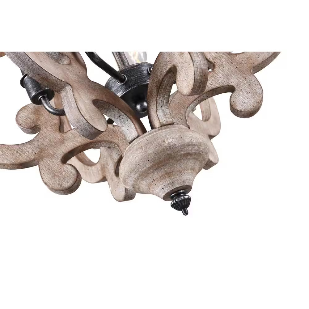 Voitto Cottage Chic Crown 6-Light Weathered Wood Chandelier, Farmhouse Wooden Pendant Light