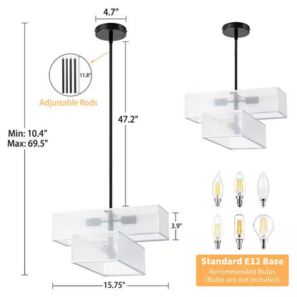 4-Light Modern Farmhouse White Fabric Drum Chandelier for Kitchen Island with No Bulbs Included