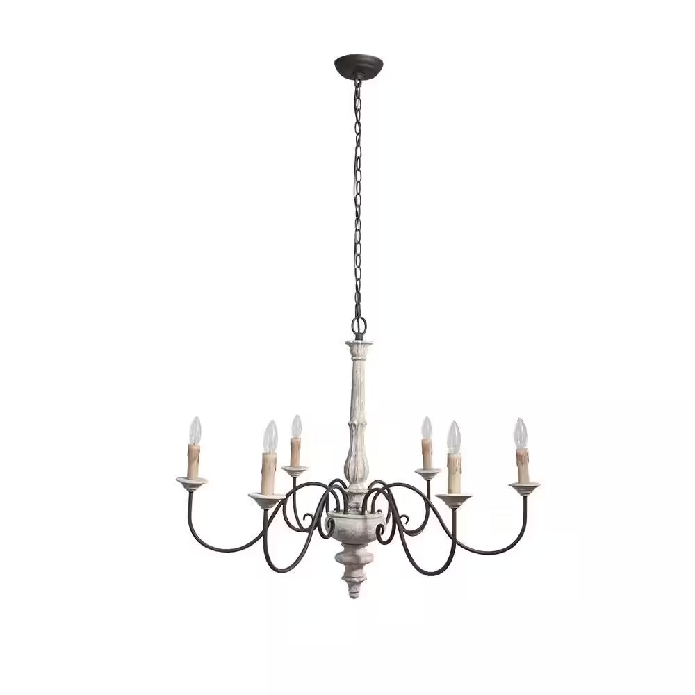 6 Light Rust Imitation Wood French Country Chandelier Farmhouse Chandelier Vintage Pendant Light Fixture for Living Room