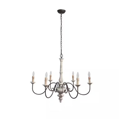 6 Light Rust Imitation Wood French Country Chandelier Farmhouse Chandelier Vintage Pendant Light Fixture for Living Room