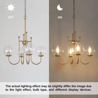 Modern Gold Sputnik Kitchen Island Chandelier Transitional 4-Light Brass Globe Kitchen Light with Clear Glass Shade