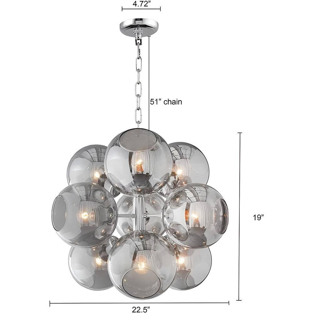 Acyee 9 Light Chrome and Smoke Glass Globe Chandelier for Living Room Hallway with No Bulbs Included
