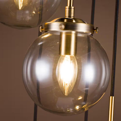 5-Light Modern Antique Gold Staircase Chandelier Clear Globe Bubble Glass Foyer Pendant