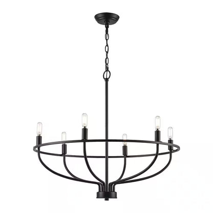 6-Light Black round Candle Chandelier Light Fixture