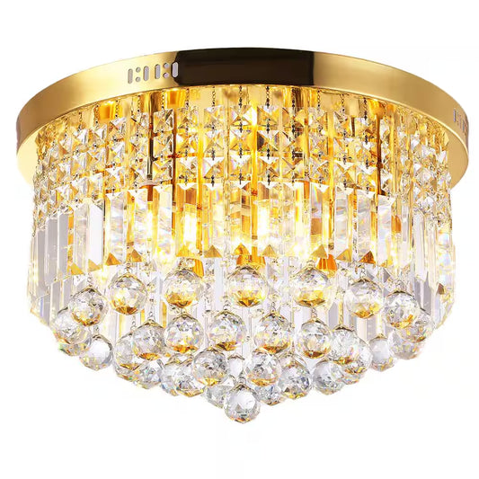 9-Light 20 In. Gold Flush Mount Crystal Chandelier for Bedroom Dining Room with No Bulbs Included
