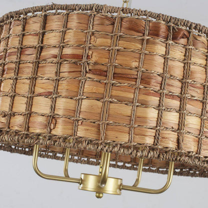 5-Light Gold Drum Bohemian Chandelier with Hand Woven Shade
