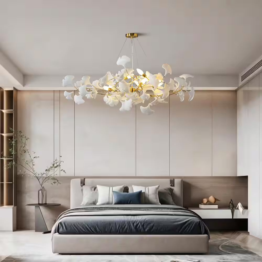 6-Light Gold Chandelier, Luxury Ginkgo Branch Chandelier for Living Room, Dining Room, Foyer, Kitchen Island-L 47 In.