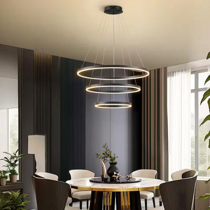 31 In. 3-Light Modern Black Geometric Adjustable Styling Tiered Integrated LED Chandelier for Bedroom and Kitchen Island