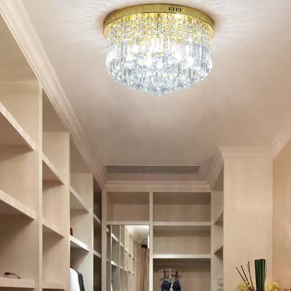 9-Light 20 In. Gold Flush Mount Crystal Chandelier for Bedroom Dining Room with No Bulbs Included