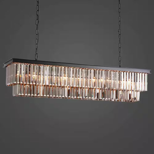 47 In. 8-Light Black and Smoke Crystal Chandelier Modern Dining Room Pendant Lighting