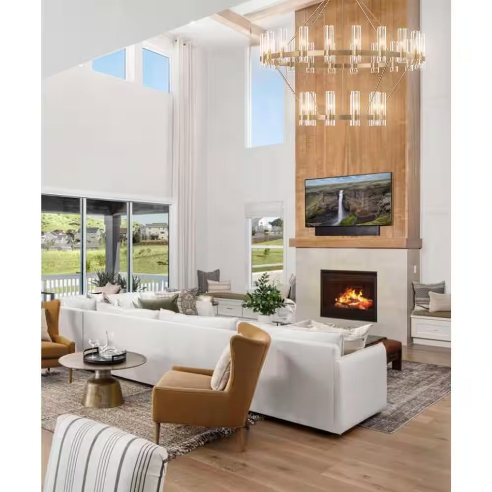 Modern Chandelier 60 In. 30-Light Gold Wagon Wheel Chandelier for Dinning Room, Foyer, Living Room, Staircase