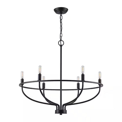 6-Light Black round Candle Chandelier Light Fixture