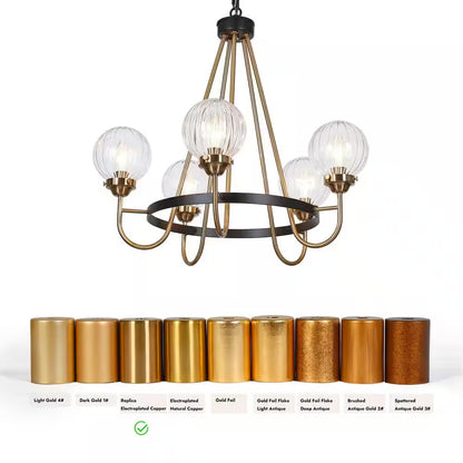 5-Light Brass Chandelier Lighting, Sputnik Pendant Lights for Kitchen Island, Modern Black Chandelier with round Glasses