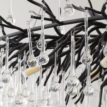 Modern Chandelier 47 In. 13-Lights Black Luxury Crystal Globe Linear Chandelier for Dinning Room, Kitchen Island, Foyer