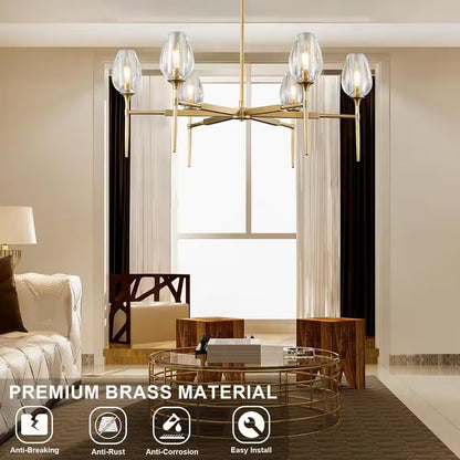 Modern Tulip Chandelier 42 In. 6-Light Gold Tulip round Chandelier for Dining Room, Living Room, Foyer, Hallway
