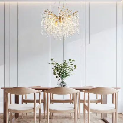 24" 8-Light Modern Crystal Chandelier, Gold Tree Branch round Chandelier for Dining Room, Living Room, Bedroom, Entryway