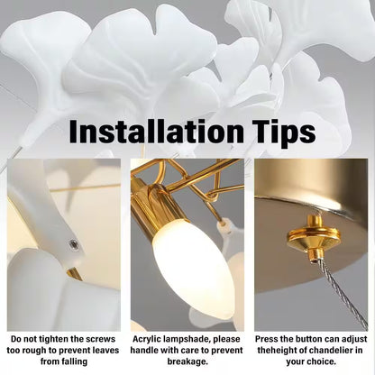 6-Light Gold Chandelier, Luxury Ginkgo Branch Chandelier for Living Room, Dining Room, Foyer, Kitchen Island-L 47 In.