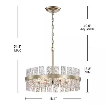 Eva 18.1 In. in Diameter 6-Light Brushed Champagne Silver Drum Glass Strip Chandelier