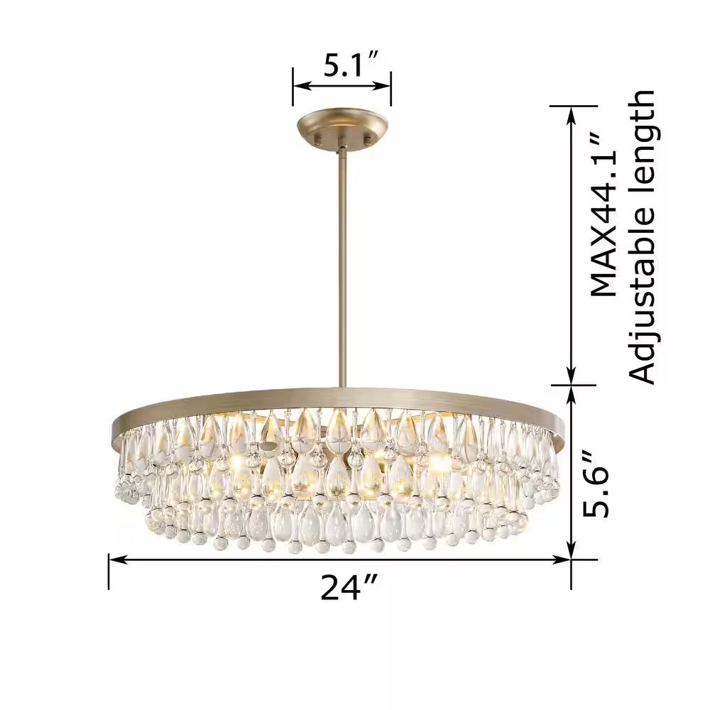 Adela 24 in Dia Brushed Champagne Silver Finish Crystal 6Light Chandelier