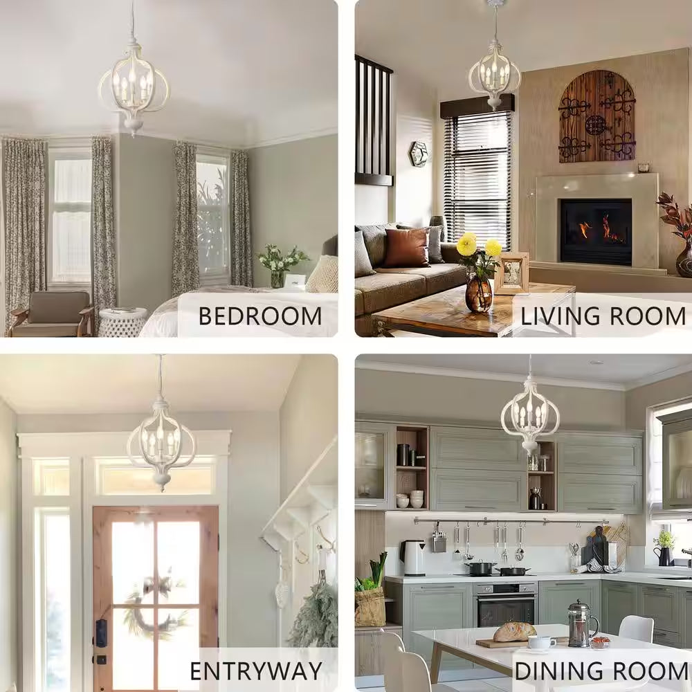 5 - Light Dimmable Antique Distressed White Rustic French Country Chandeliers for Dining Room Kitchen Island
