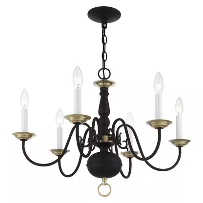 Yorkhaven 6-Light Black with Antique Brass Accents Chandelier