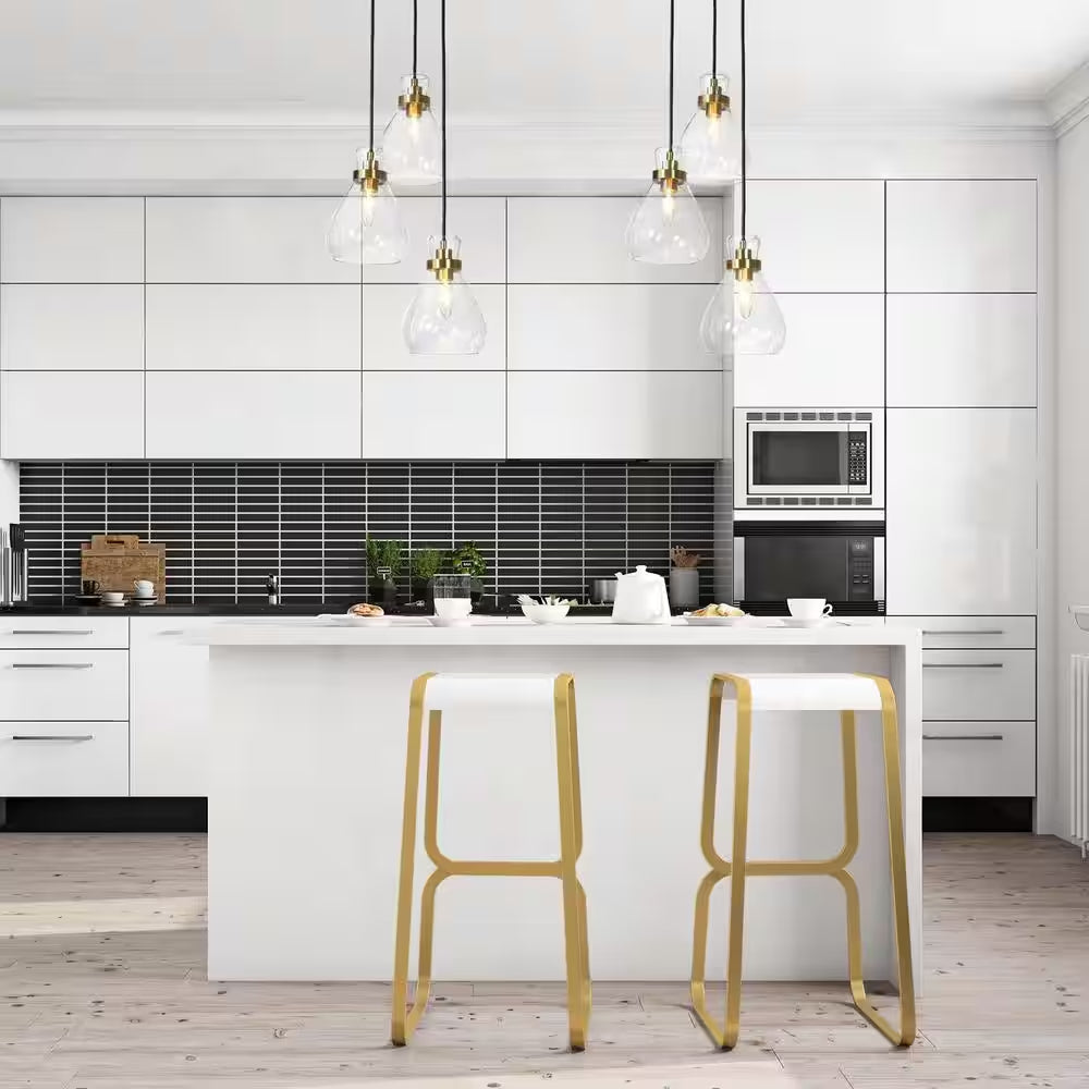 Transitional Dining Room Cluster Pendant Light 3-Light Plating Brass Pendant Light with Bell Textured Glass Shades
